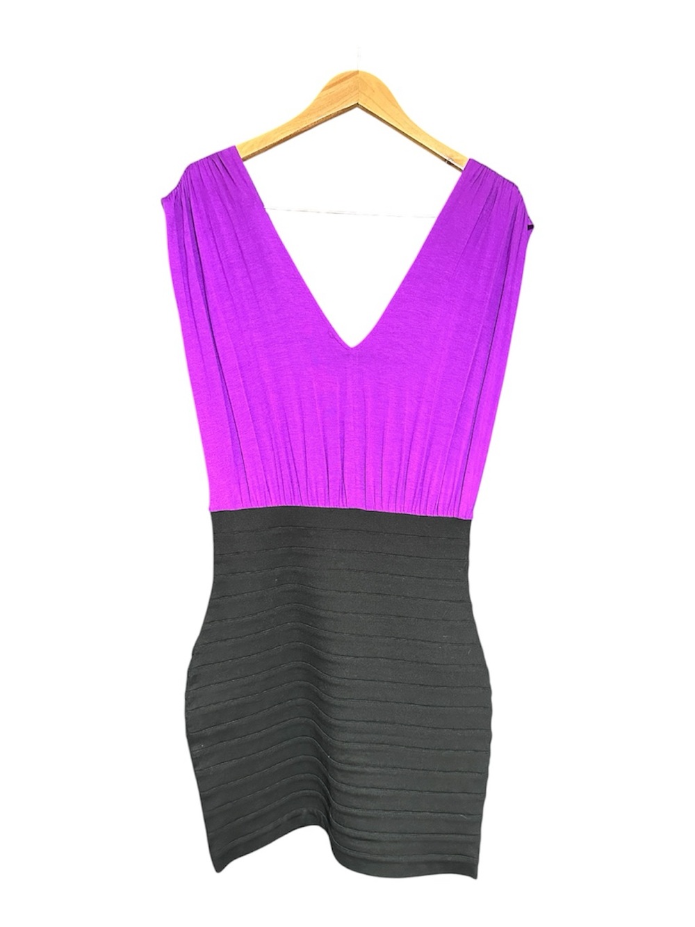 Express Purple & Black V-Neck Bodycon Dress